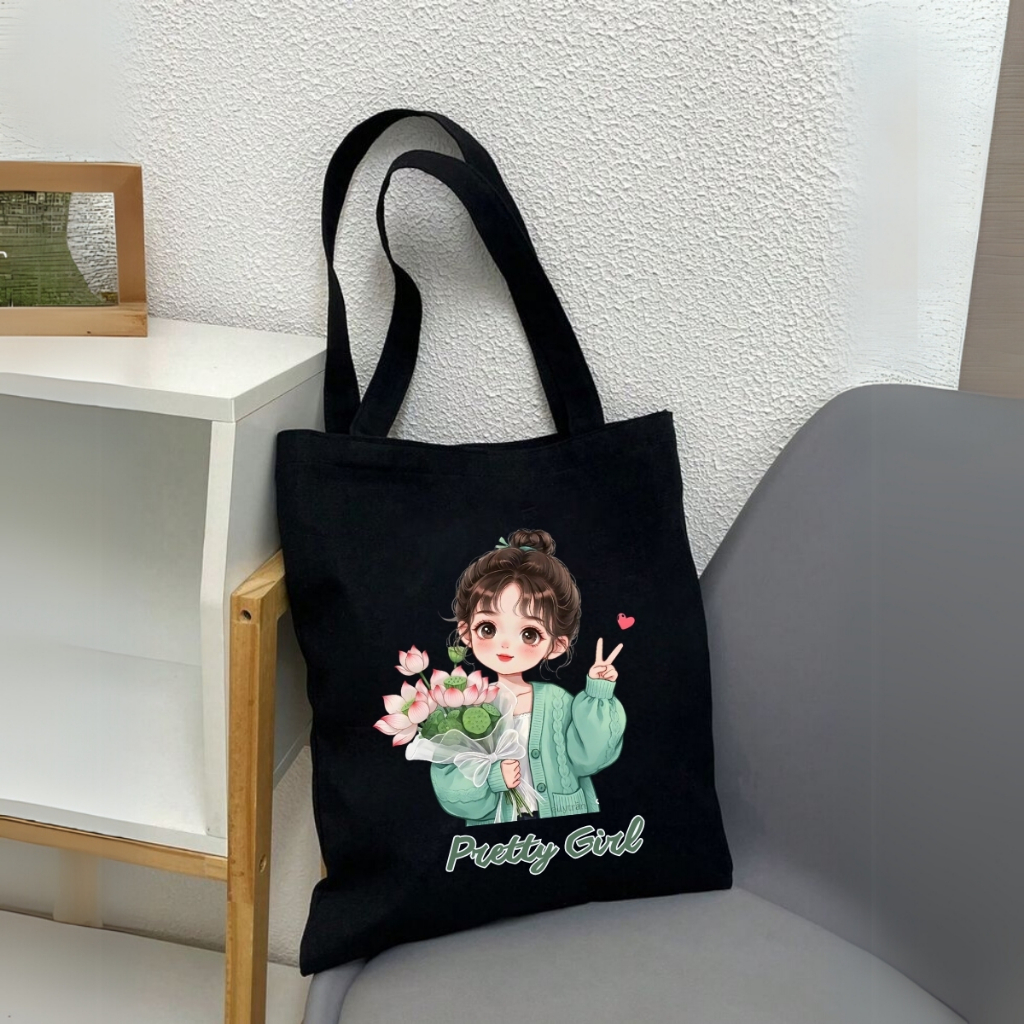 Túi Tote BST cô gái  - Túi vải canvas có túi phụ và khoá kéo đựng vừa A4 và laptop (33x37cm) - TOTE28_thumbnail_4