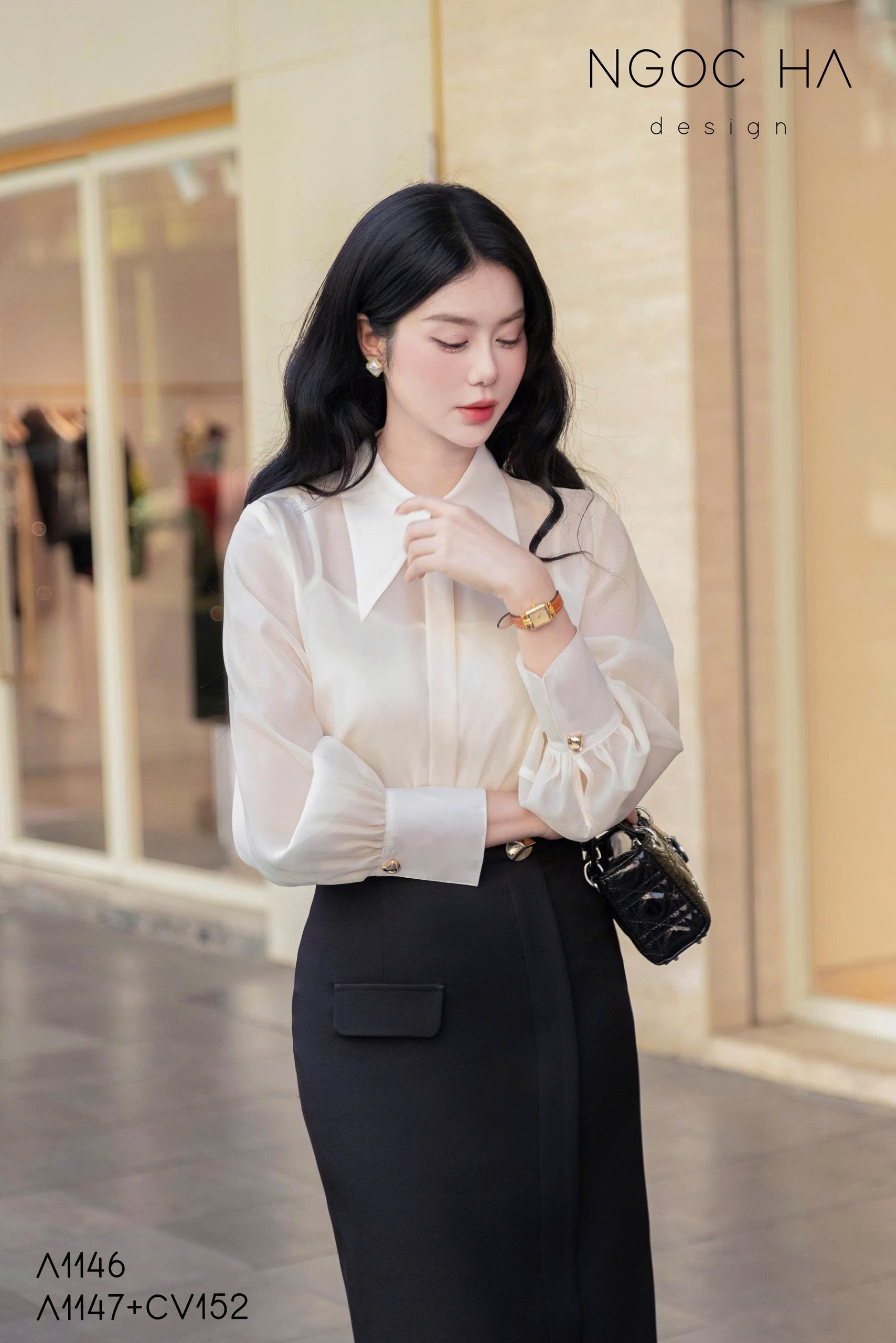 Malisa Top_ Áo Sơ Mi Tơ Mix Cúc Kim Loại A1147_thumbnail_3