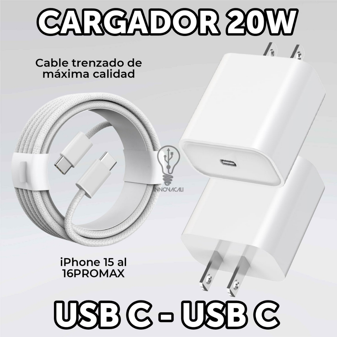 🔌 Cargador 20W Completo Tipo C - Tipo C (1 Metro)