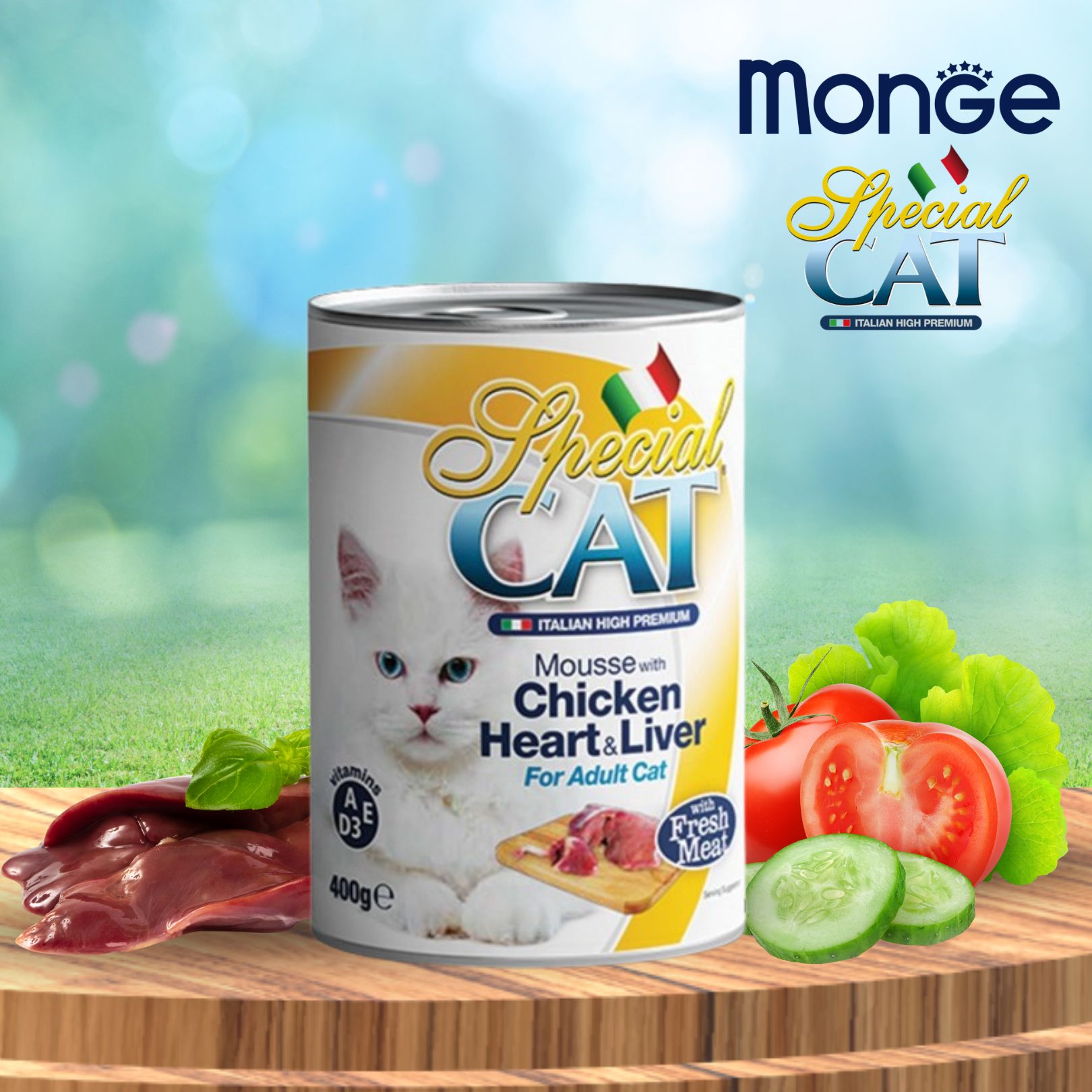 Pate mèo Monge SPECIAL CAT Mousse with Chicken Heart & Liver for Adult Cat 400gr_thumbnail_1
