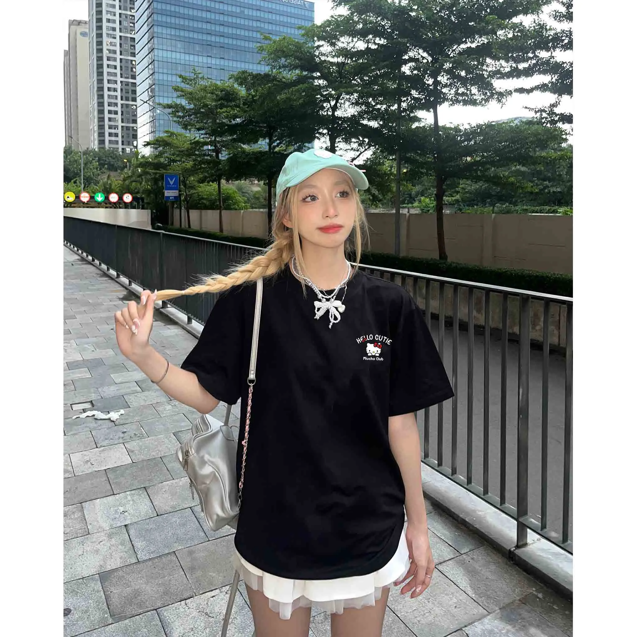 Áo thun nữ form rộng Miucho cotton co giãn 2 chiều thoáng mát cổ tròn HELLO CUTIE in mix 2687_thumbnail_5