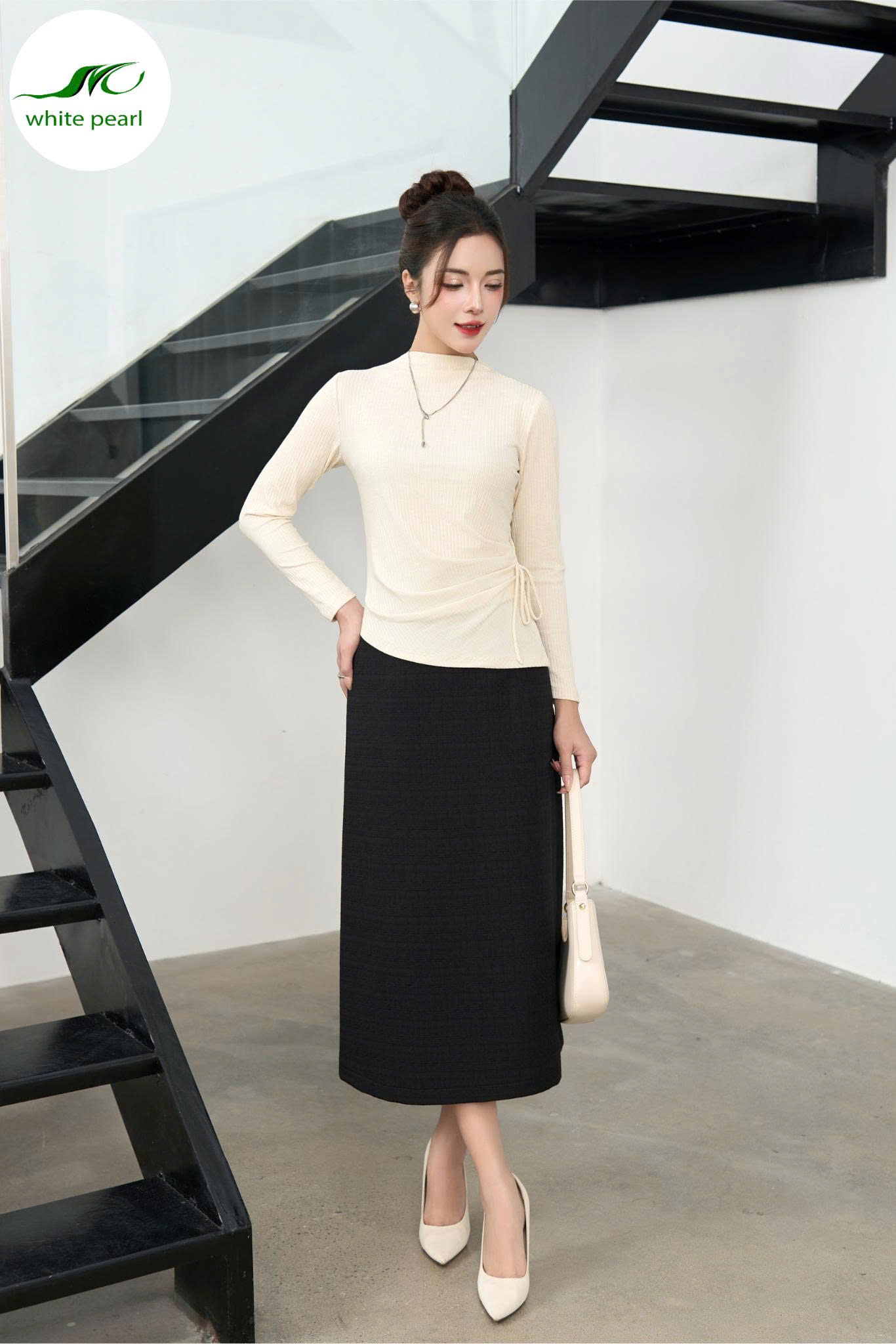 Áo thun dún eo Thời Trang Công Sở Nữ White Pearl