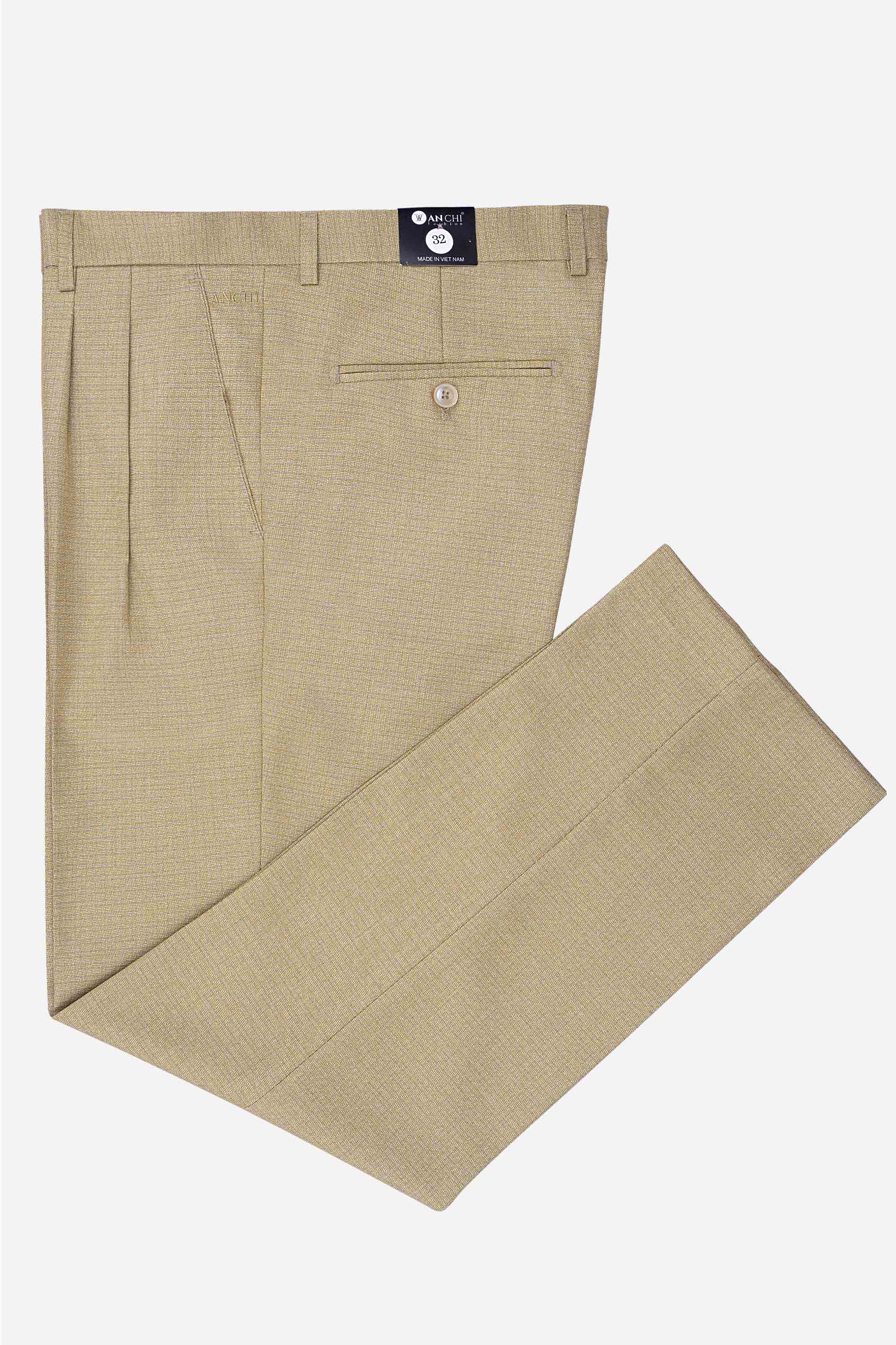 Quần Âu 2 Li Nam Trung Niên ANCHI Vải Đốm Cao Cấp Phom Suông Ống Rộng Màu Vàng