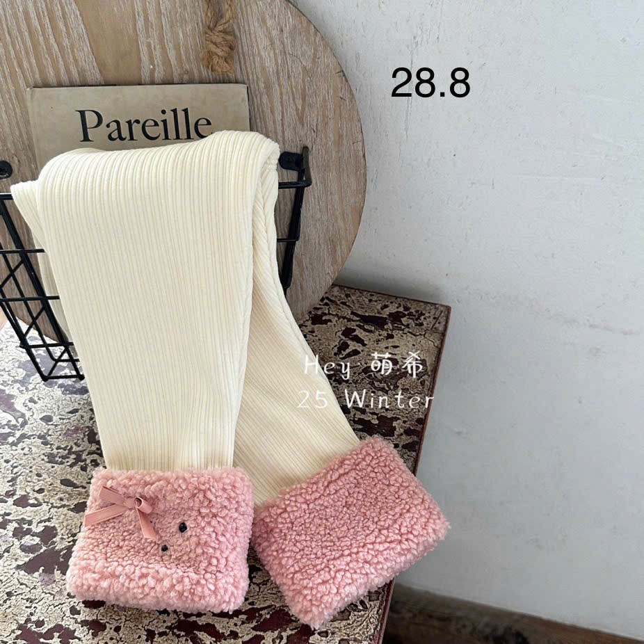 (Q214) Quần legging kem gấu lông hồng_thumbnail_0