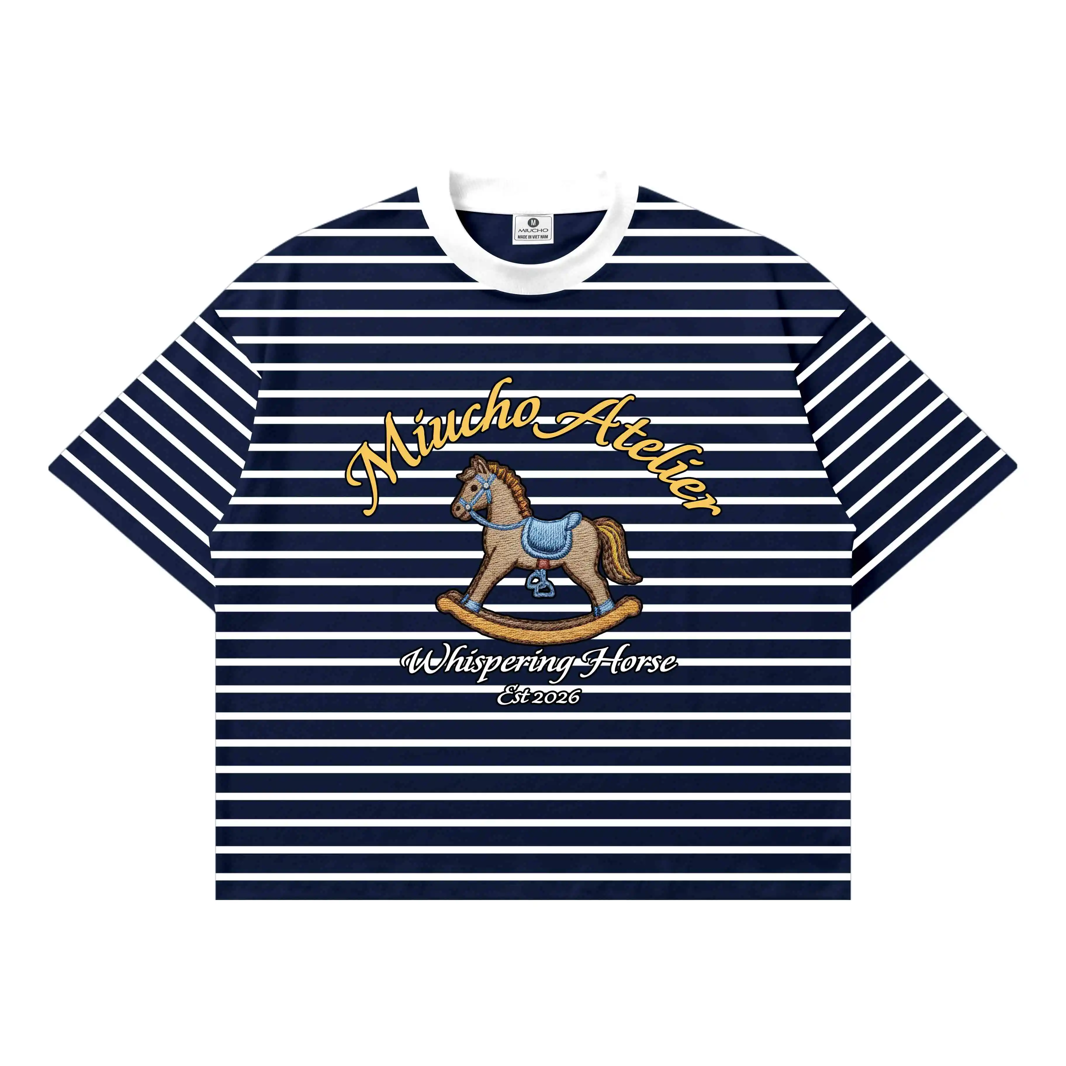 Áo thun boxy unisex Miucho Club vải borip thoáng mát tay ngắn cổ tròn hình chú ngựa sọc mix màu 2789_thumbnail_11