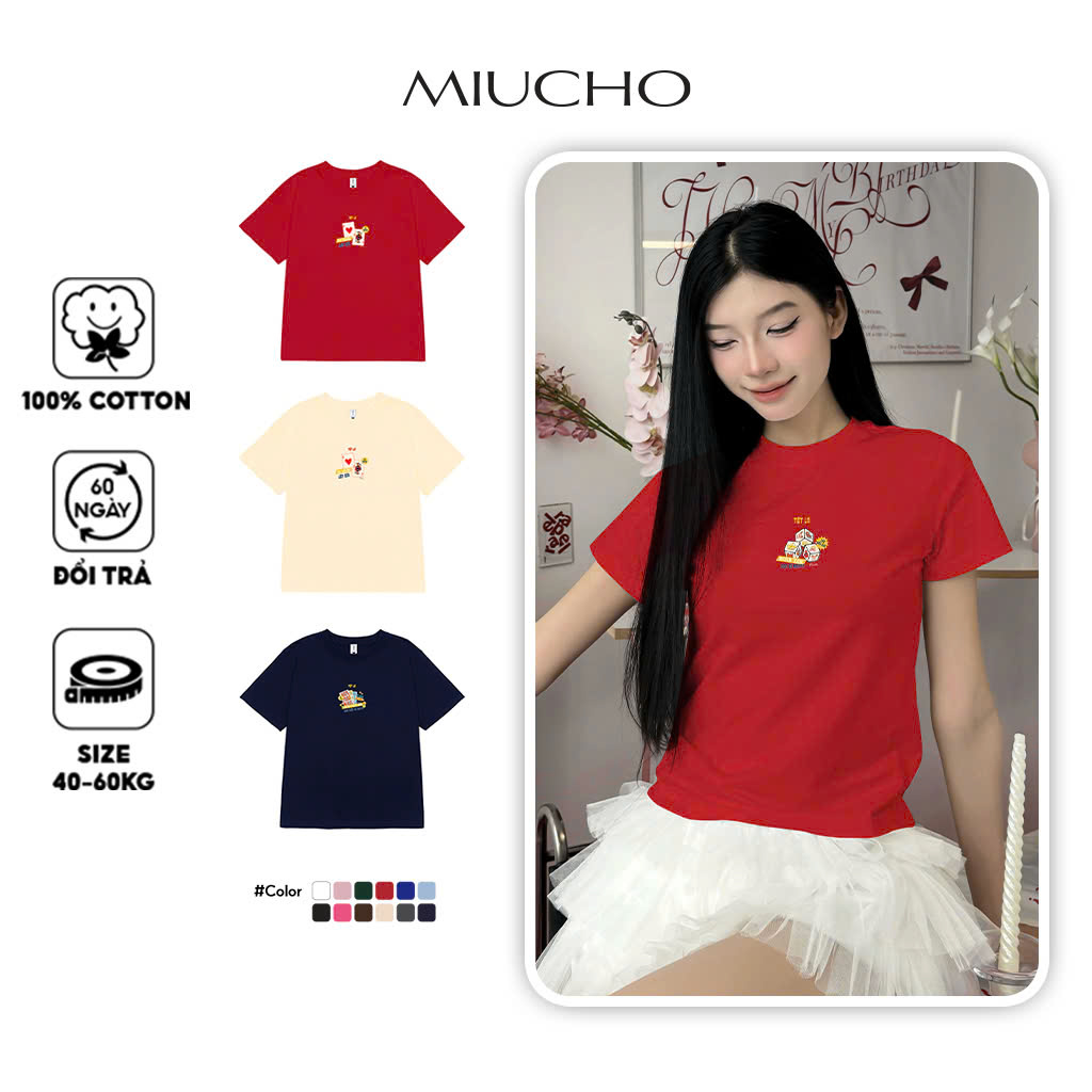 Áo baby tee TẾT LÀ cổ tròn chất vải cotton 4c thoáng mát Miucho BST in mix_thumbnail_1