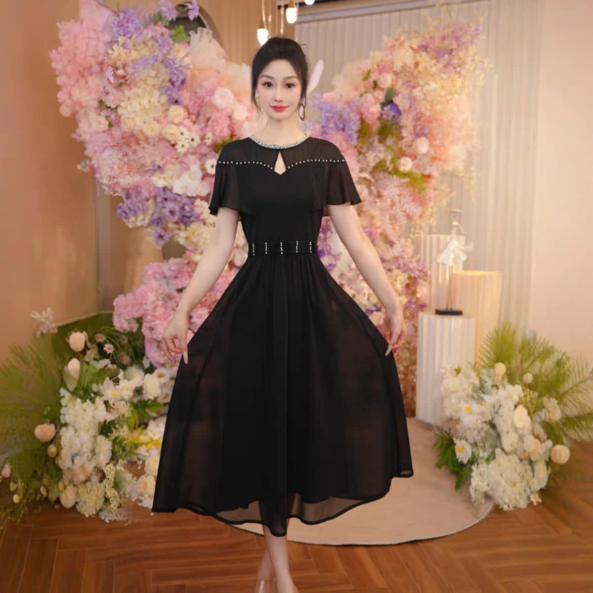 17456-Đầm voan xoè đen tay tiên viền hạt  cách điệu (voan, lót)_thumbnail_1