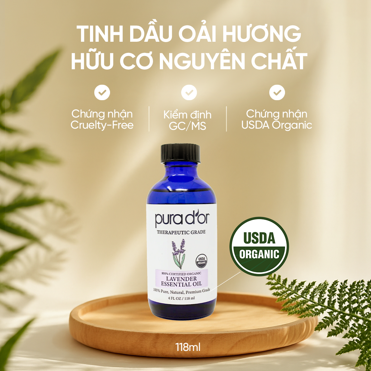 Tinh Dầu Oải Hương Hữu Cơ Pura D'or Therapeutic Grade Lavender Essential Oil 118ml_thumbnail_2