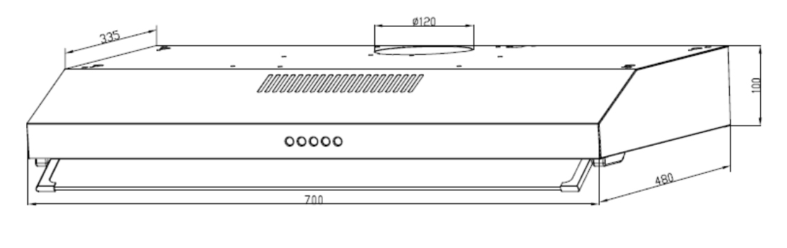 Kích thước lắp đặt của máy hút mùi Kaff KF-738B