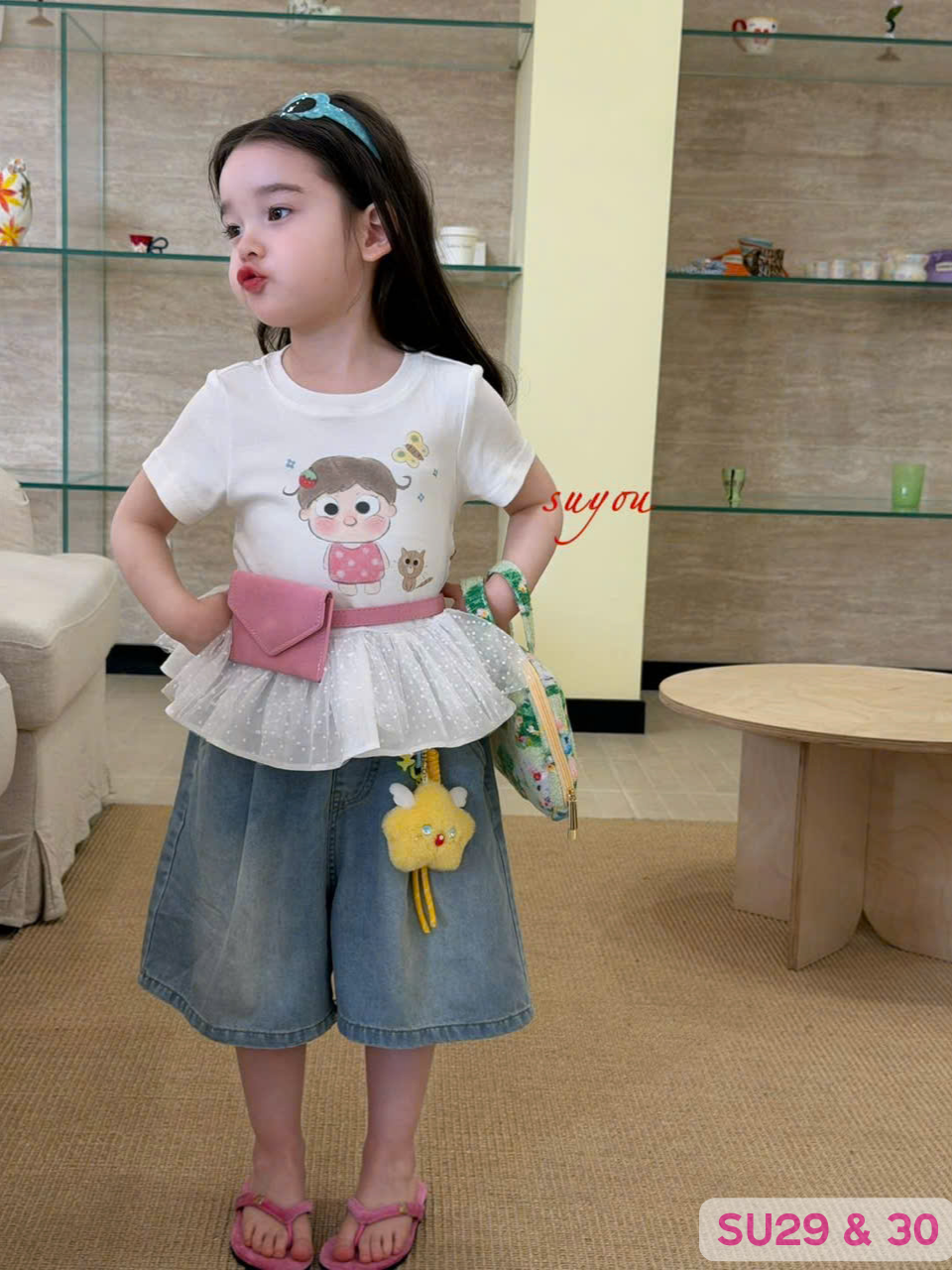 SU30 - Quần jean ống rộng màu xanh hãng Suyou