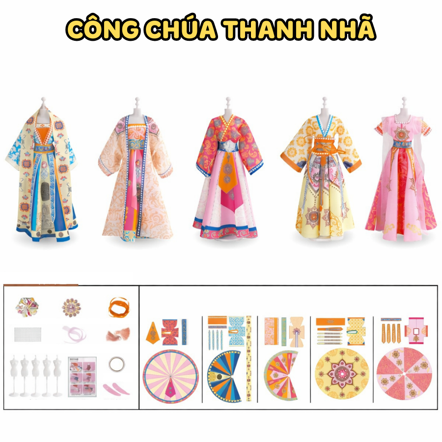 Bộ Đồ Chơi Thiết Kế Váy Công Chúa Cổ Phong 5 Mẫu, Lắp Ghép An Toàn, Có Manocanh Trưng Bày 357BD_thumbnail_1