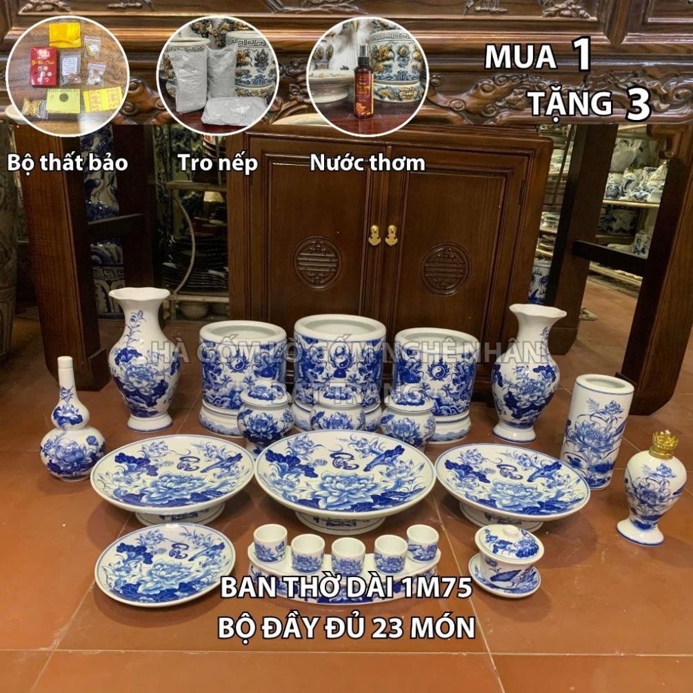 HG266 Đồ Thờ Cúng Bộ 23 món ban thờ 1M75 men trắng nghệ nhân Bát Tràng chế tác TẶNG Thất Bảo, Tro Nếp