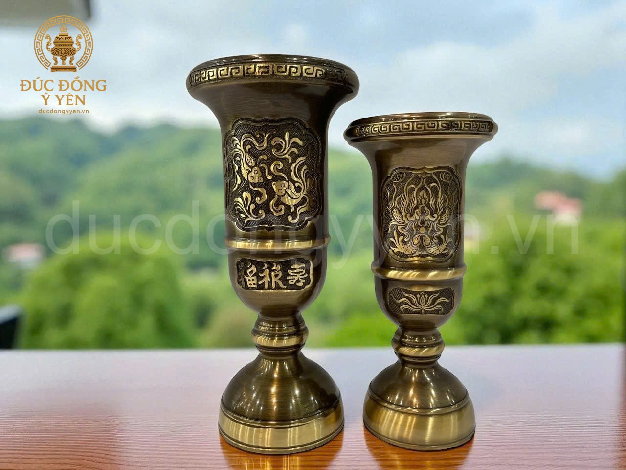 Ống hương đồng vàng thàu làm màu giả cổ 