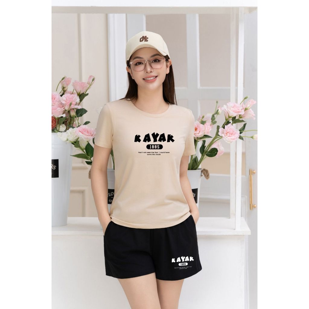 [Form vừa] Bộ đồ nữ in chữ KAYAK - Set đồ nữ cộc tay mặc nhà/ đi chơi LOZA VP38