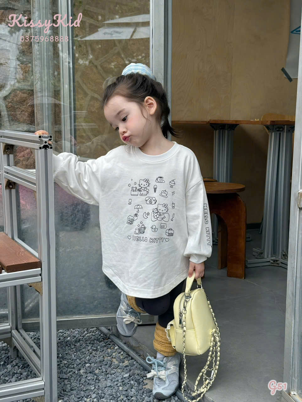 (G51) Áo thun mỏng vạt bầu màu trắng họa tiết Kitty Suyou