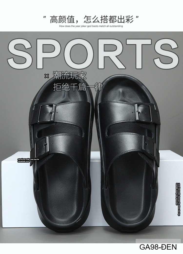 GA98 - Dép xỏ ngón nam đế dày thời trang, da bò mềm, hai quai khóa kim loại, màu Xanh Lá Cây và Đen_thumbnail_24