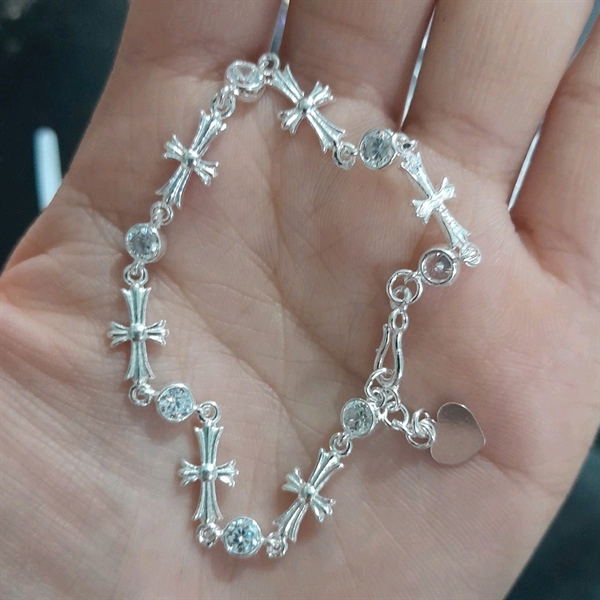 Lắc tay Thánh Giá bạc mix đá trắng