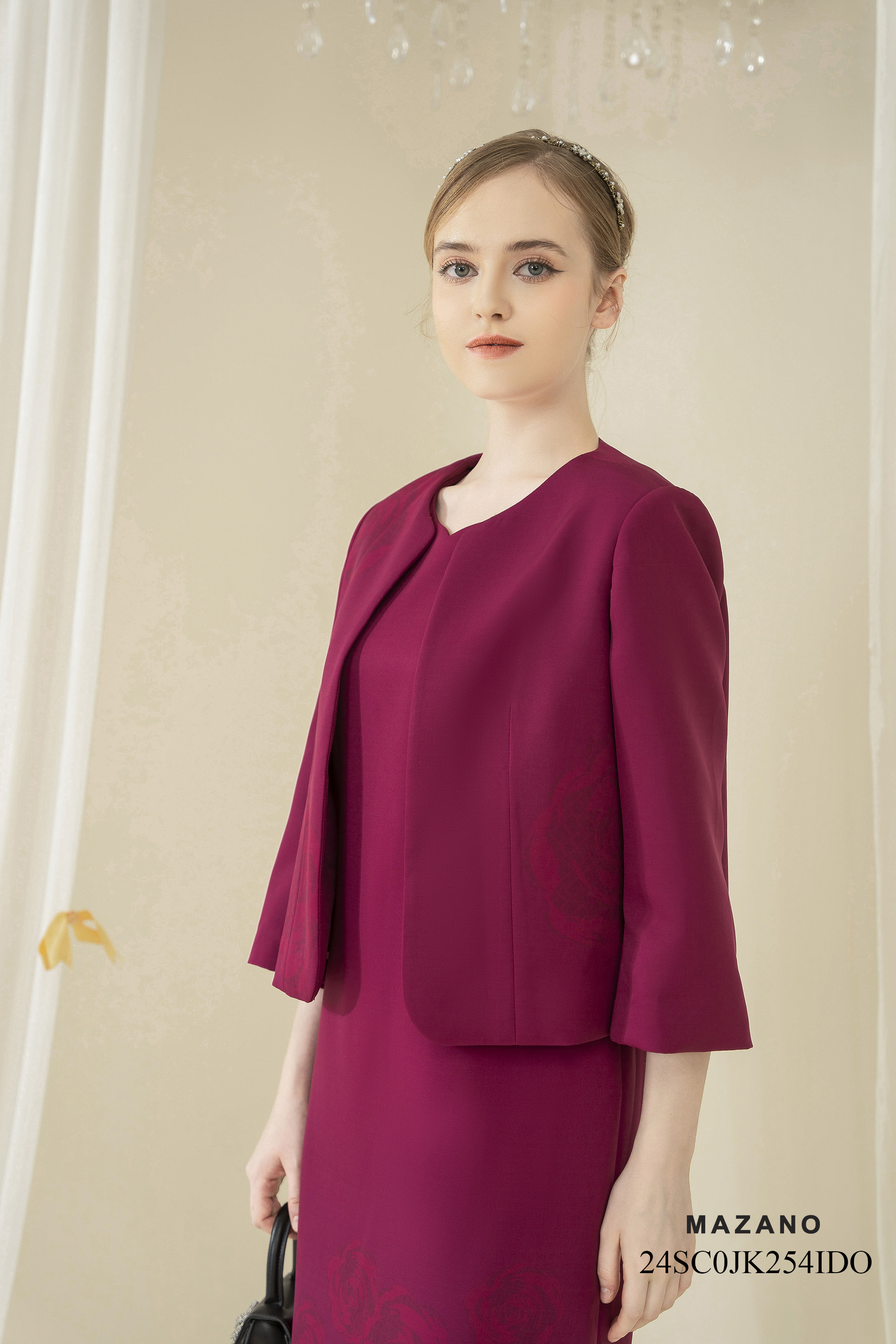 Áo khoác ngắn Suông Vải thô cao cấp Họa tiết in hoa hồng Dài dưới eo_thumbnail_3