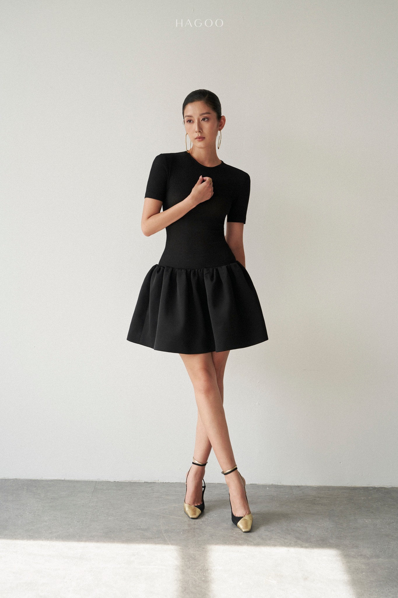 Váy xoè thun phối tafta lụa HAGOO_thumbnail_0