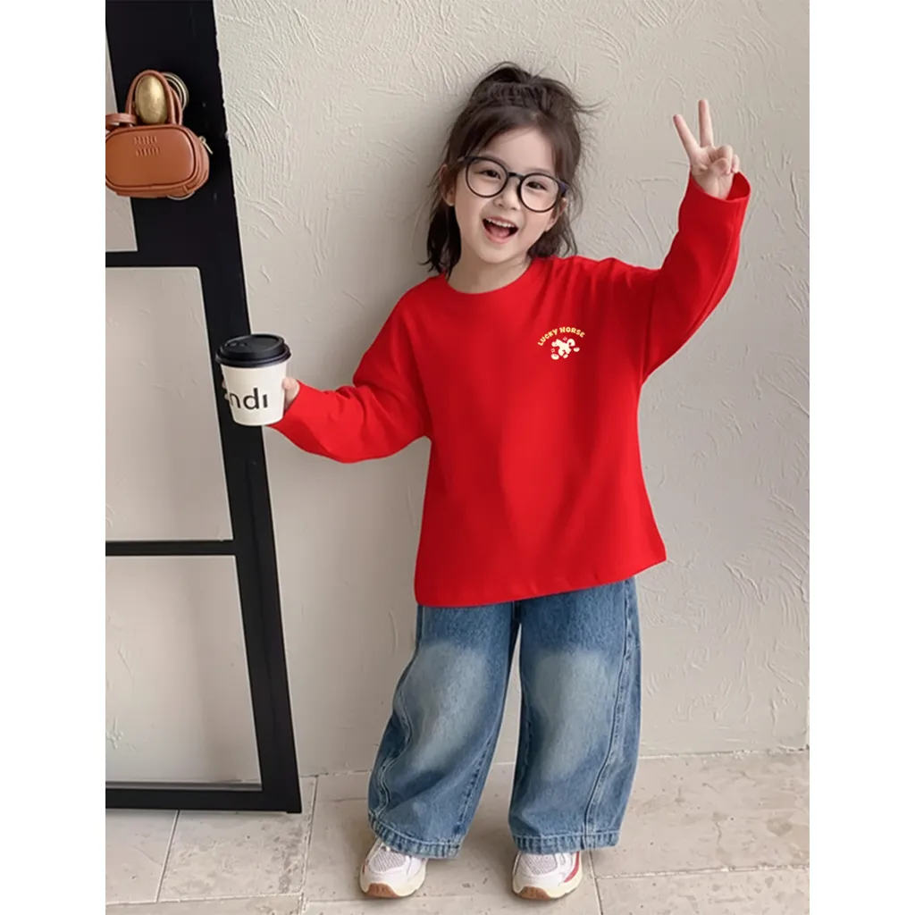 Áo thun Tết bé gái Kado vải cotton thoáng mát tay dài form rộng họa tiết nhỏ 2984_thumbnail_5