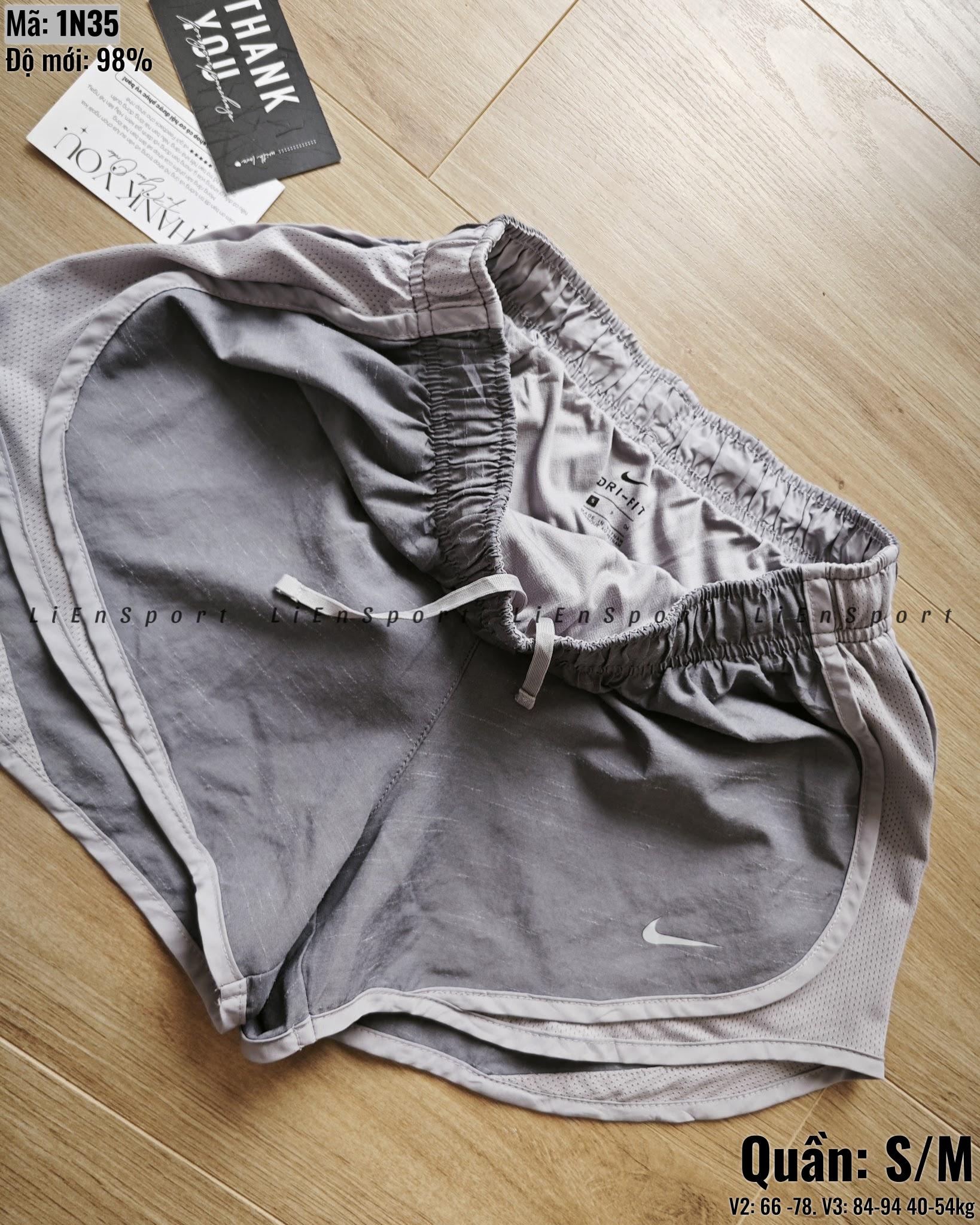 Nike Quần short thể thao Nữ Size S Xám Auth 2nd Vải gió nhẹ Lưng chun co giãn Lưới thoáng 2 bên hông Logo ép nhiệt Phù hợp tập gym yoga chạy bộ Mã:1N35_thumbnail_2