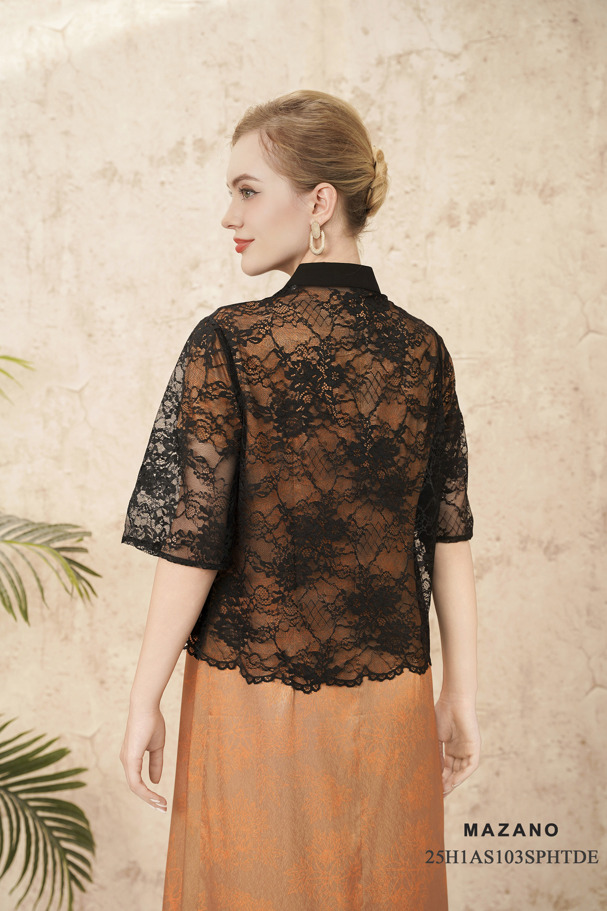 Áo Cadigan suông Vải ren mỏng Cổ tàu cách điệu Tay lỡ Dài áo qua eo_thumbnail_2