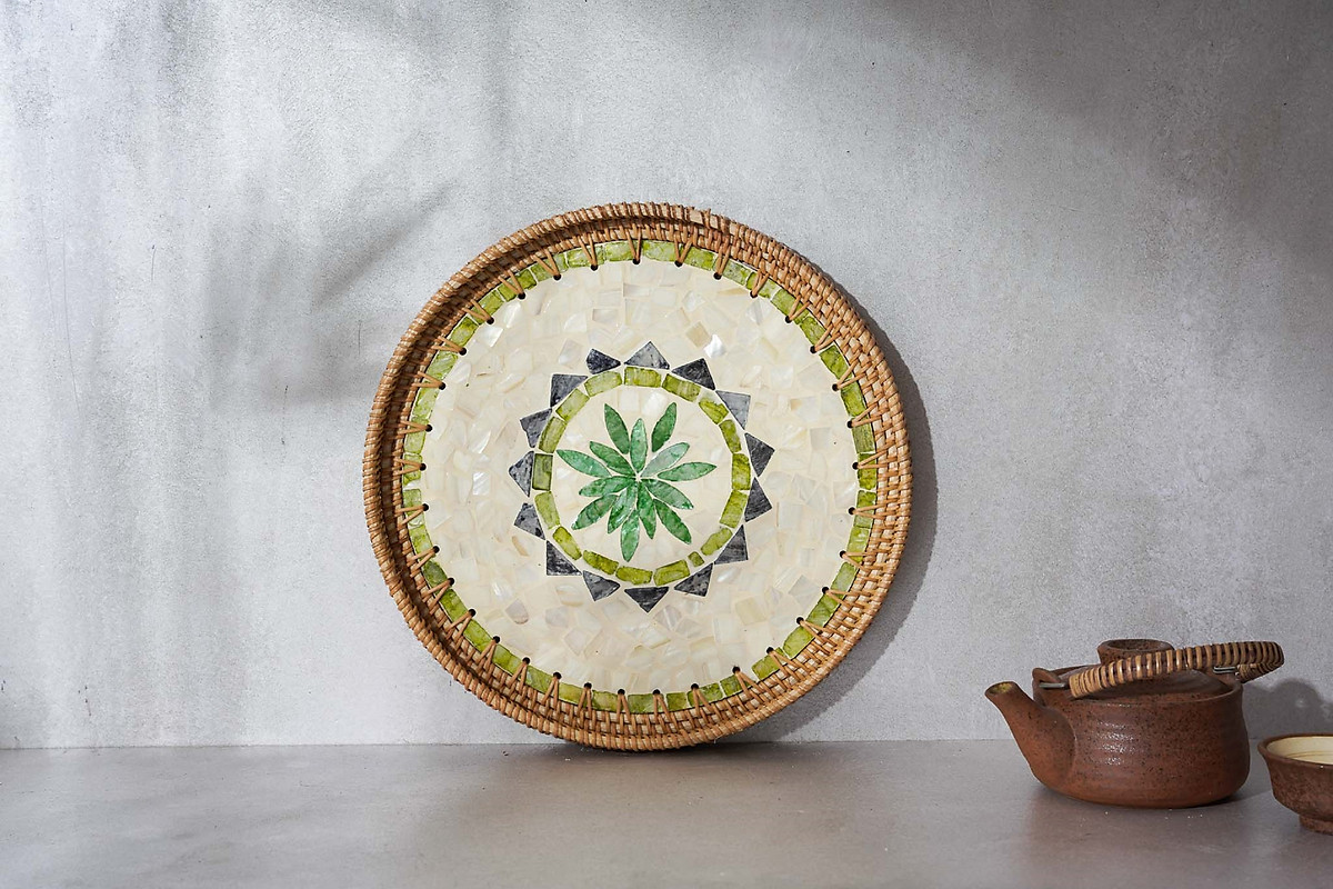 Mother Of Pearl Rattan Tray MD009