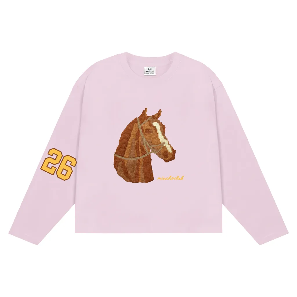 Áo thun tay dài form boxy Miucho Club vải cotton thoáng mát dày dặn dễ phối hình ngựa in mix 2786_thumbnail_14