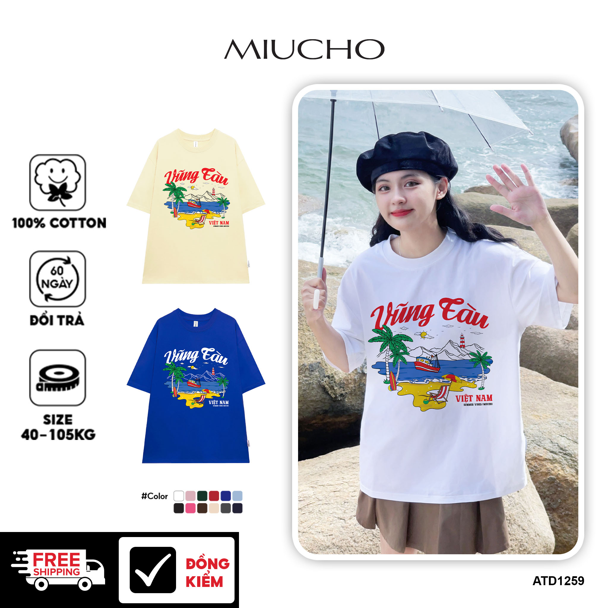 Áo thun du lịch Vũng Tàu ATD1259 Miucho vải cotton thoáng mát in mix_thumbnail_1