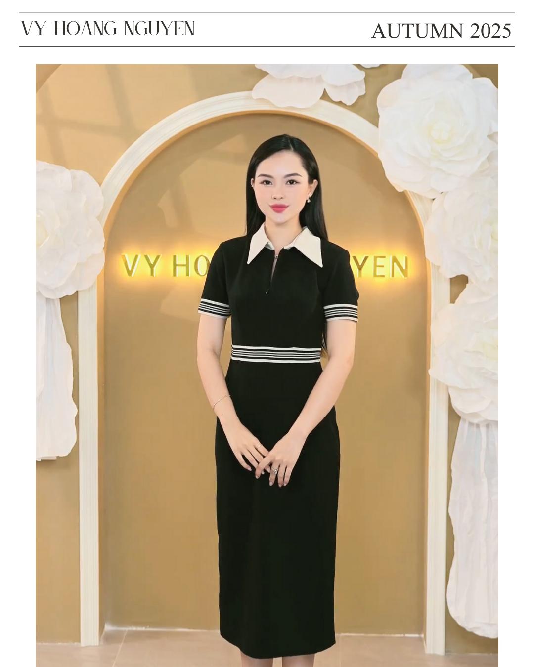 Đầm Bút Chì Cổ Trắng