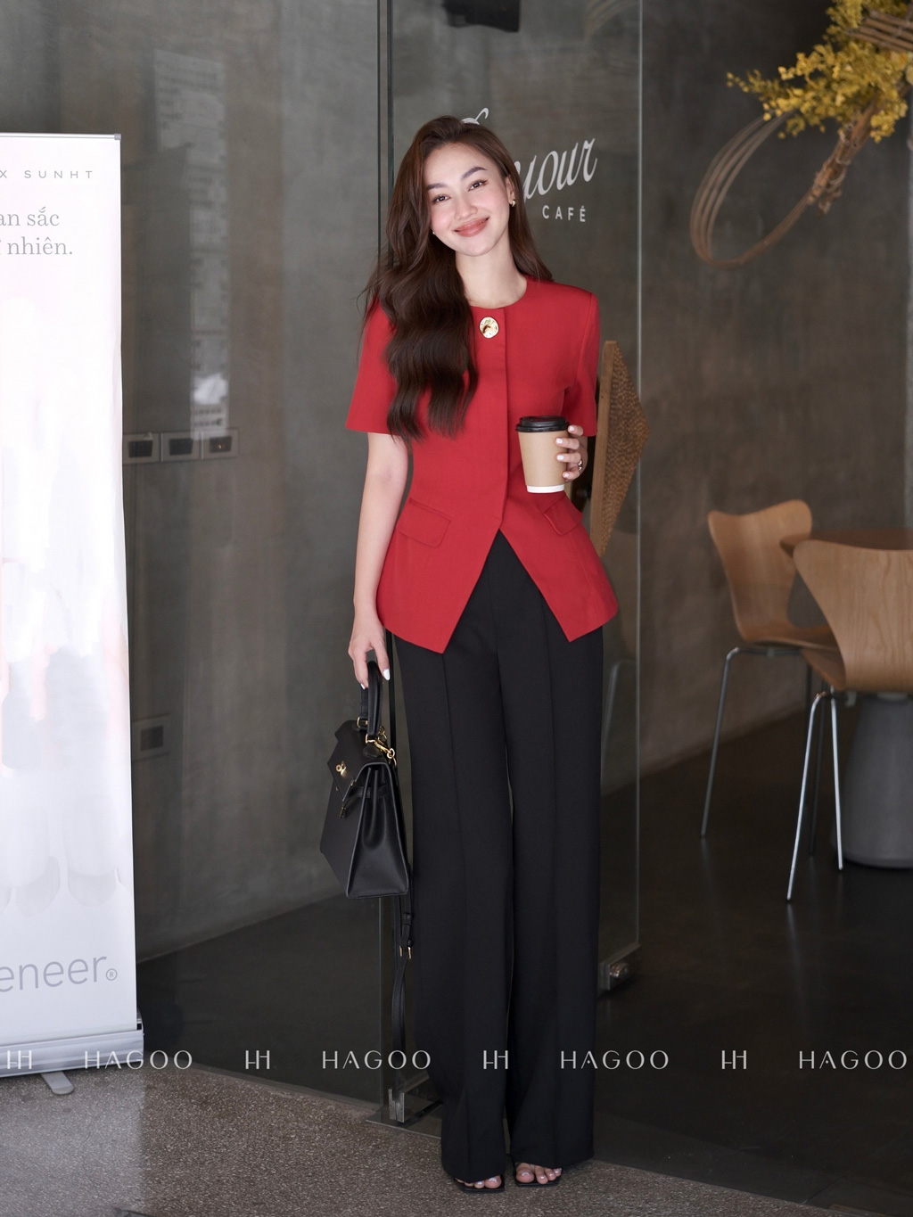 Áo ký giả cổ tròn cúc đồng HAGOO