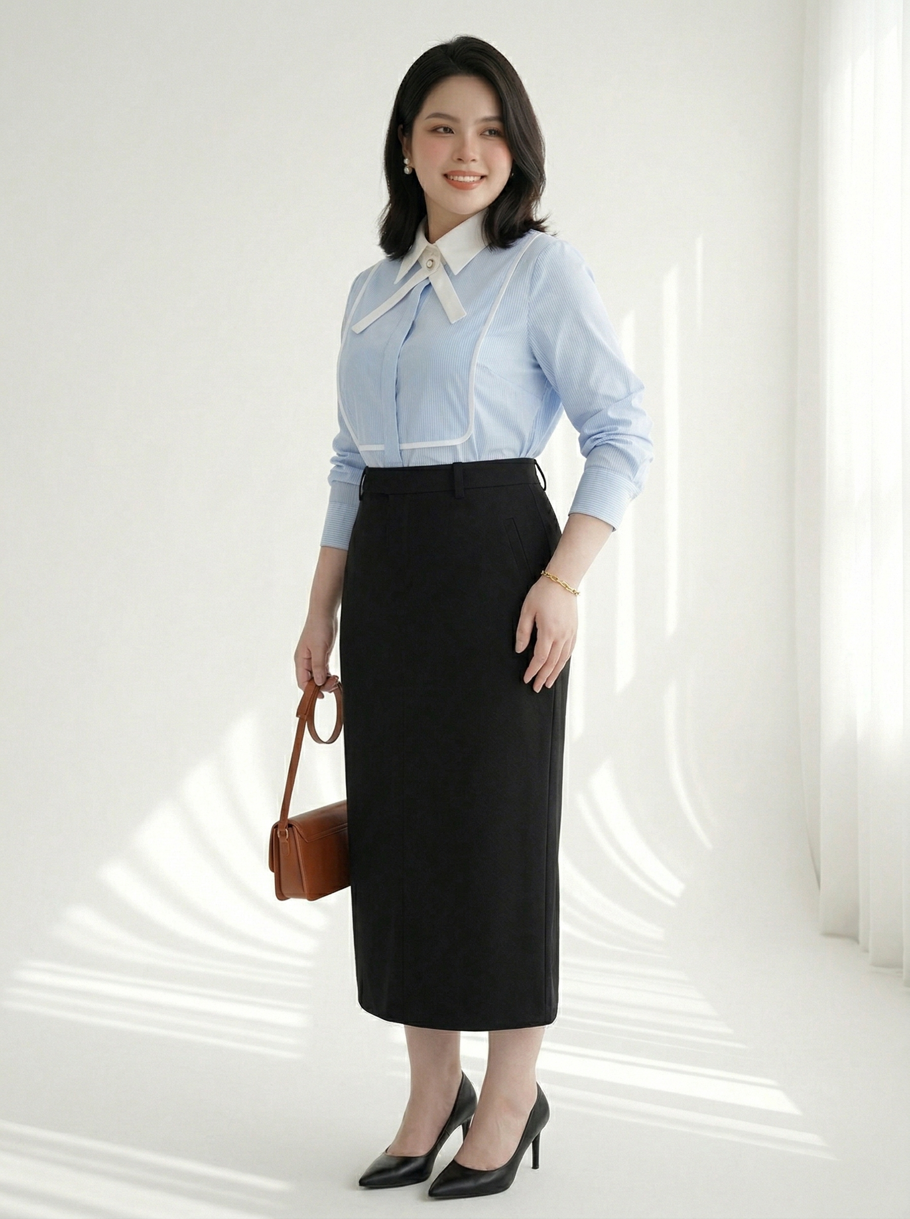 BIGSIZE NỮ - Aó sơ mi sọc tay dài phối viền dành cho nàng béo 55-90kg V-AK097