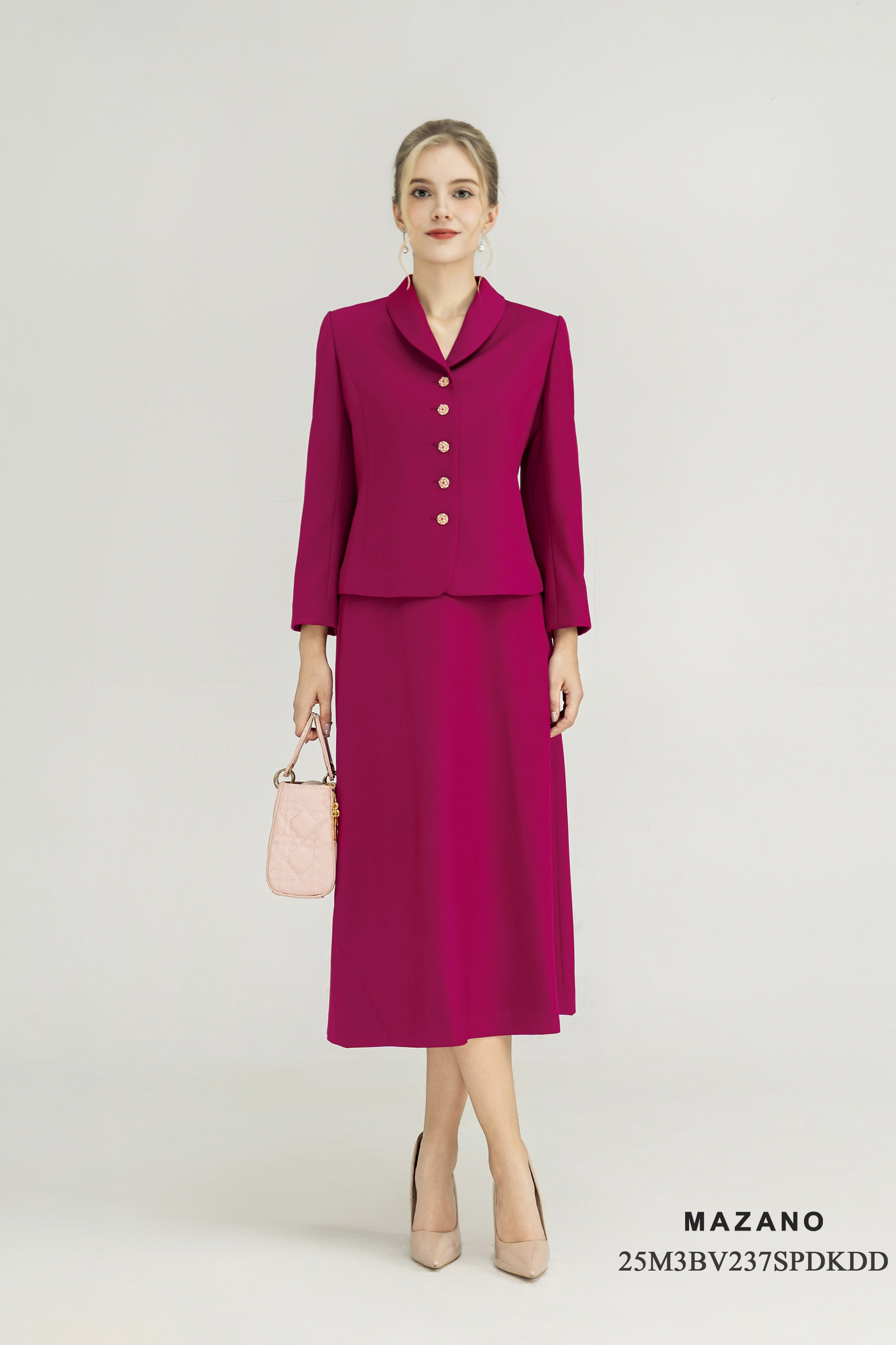 Bộ vest Áo và chân váy Vải tuytsi Cổ sam Tay dài Dài áo qua eo, Chân váy A nhẹ Dài ngang bắp chân