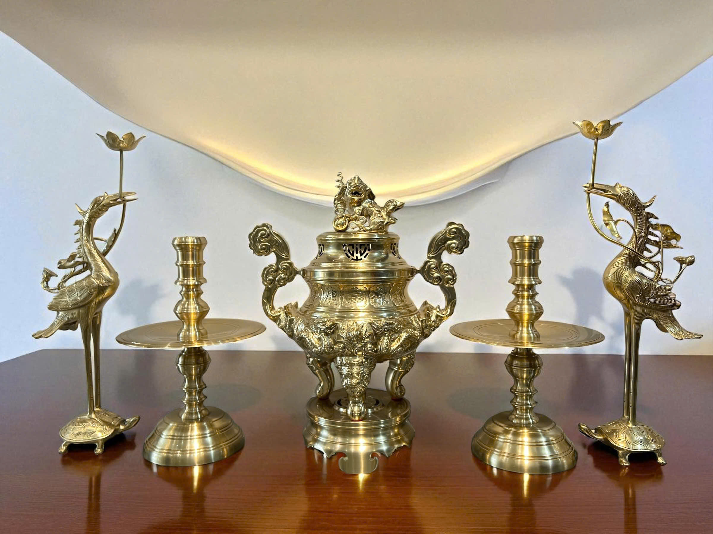 Bộ ngũ sự rồng cao 50cm đồng vàng cát tút 