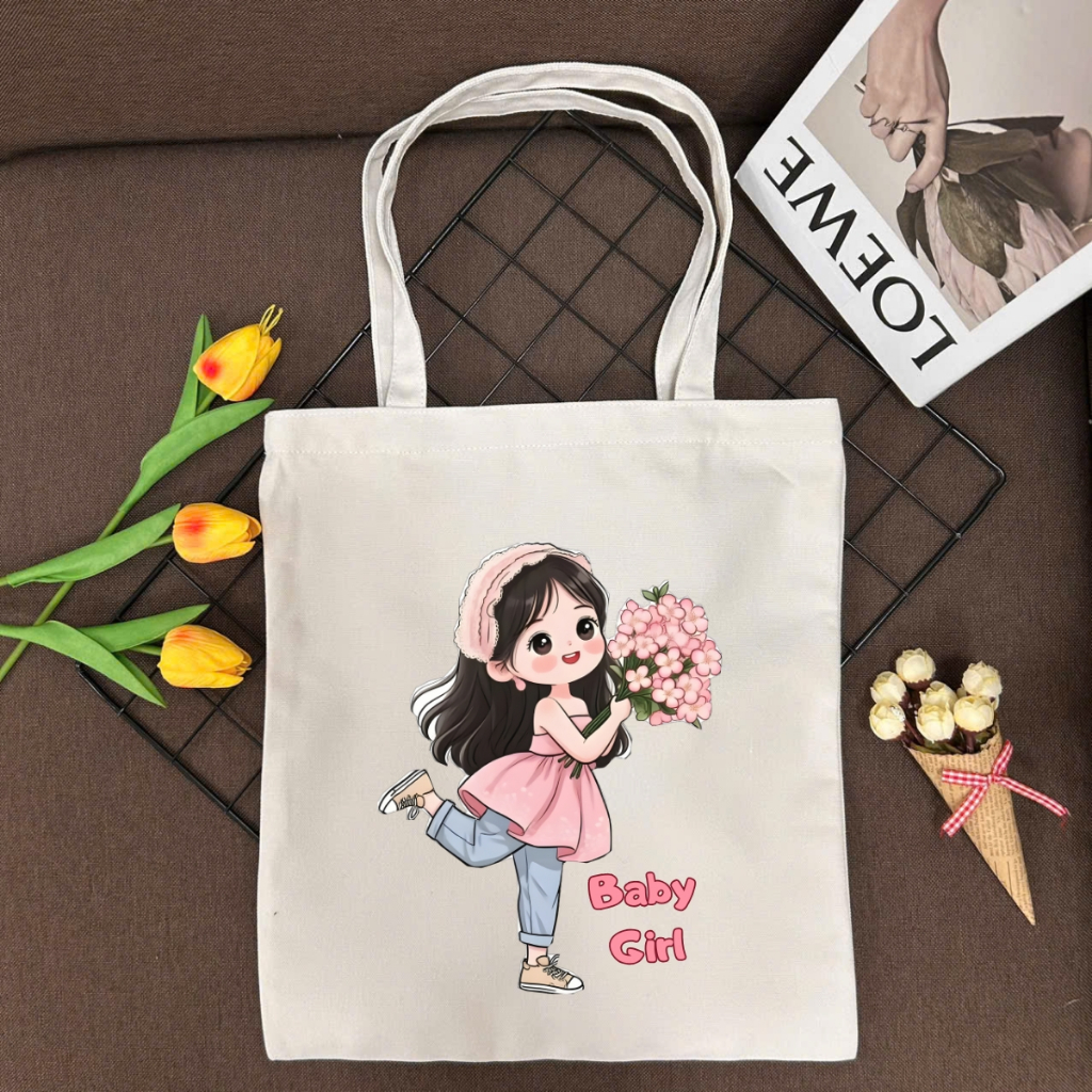 Túi tote vải canvas hình cô gái hottrend, đeo vai, có khoá kéo và ngăn phụ WE TEE - WTU04_thumbnail_5