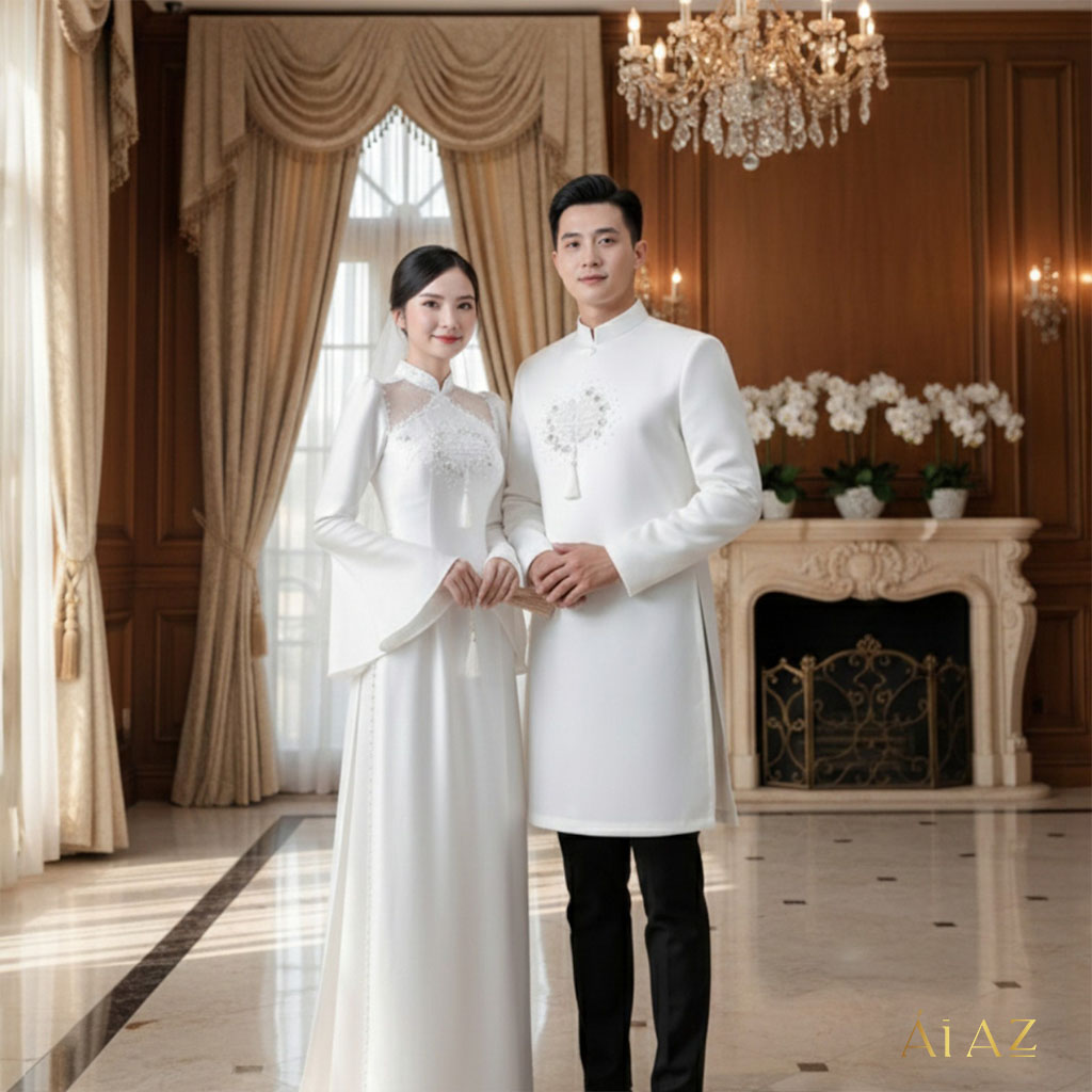 Các mẫu áo dài cô dâu – chú rể dễ bán cho shop và studio cưới