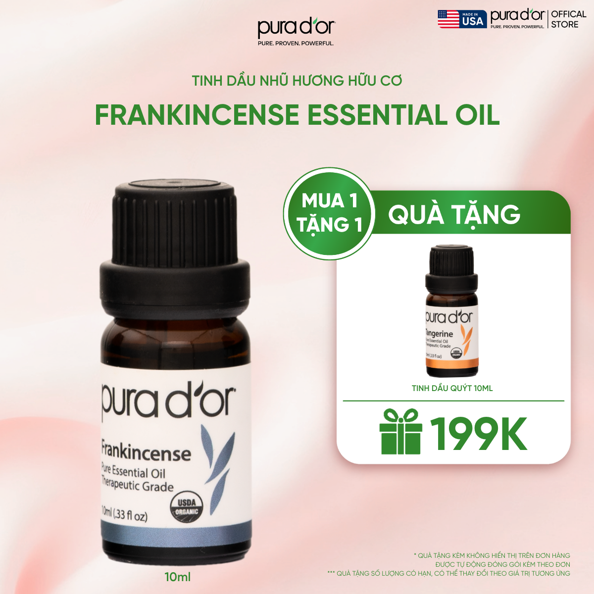 Tinh Dầu Nhũ Hương Hữu Cơ PURA D’OR Therapeutic Grade Frankincense Essential Oil 10ML