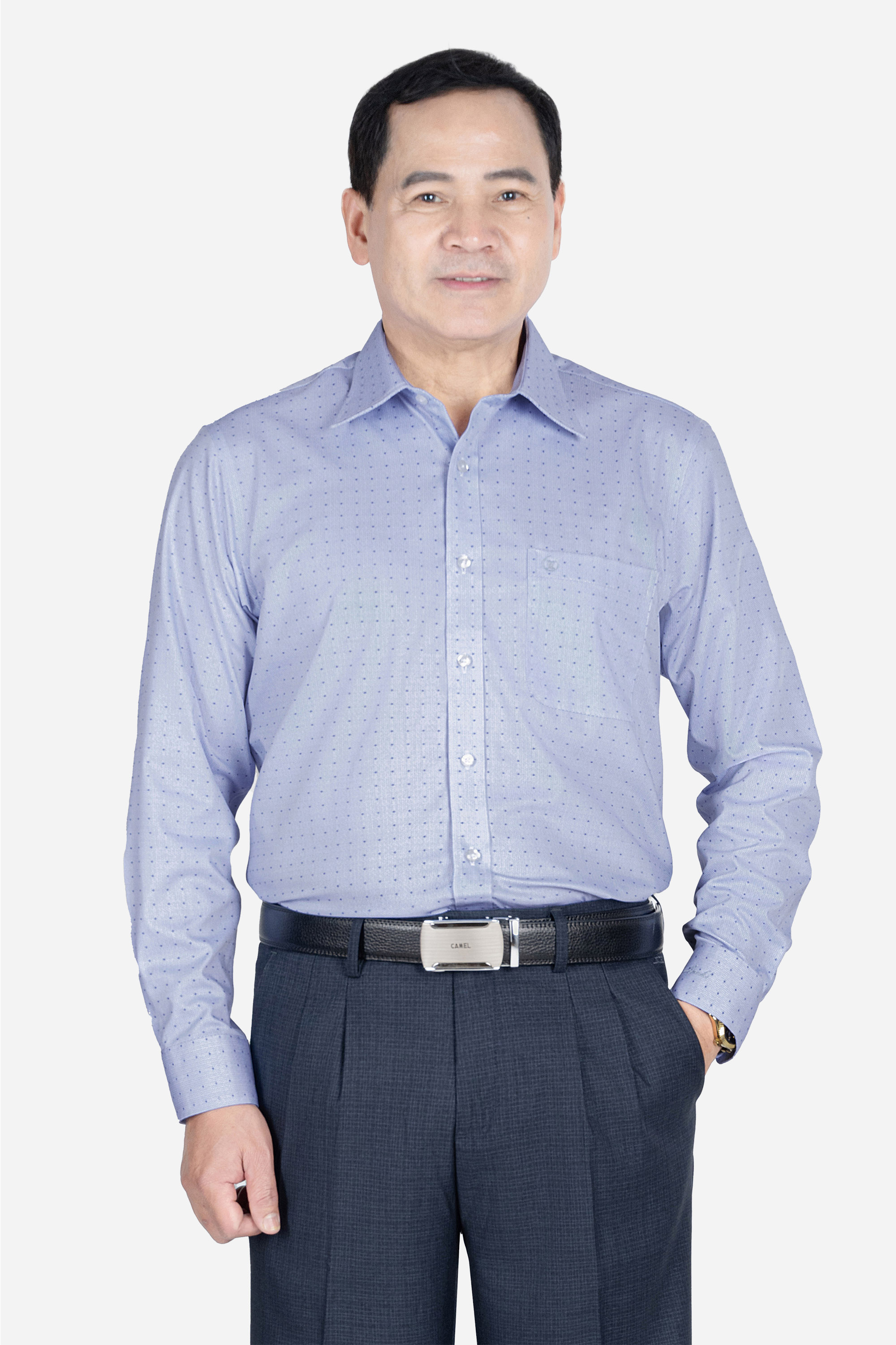 Sơ Mi Dài Tay Họa Tiết Nam Trung Niên ANCHI Chất Liệu Sợi Sồi Cao Cấp Màu Xanh Nhạt