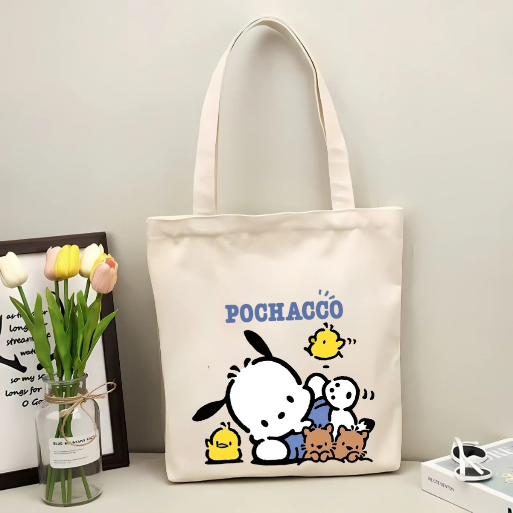 Túi tote vải canvas in hình chú chó POCHACCO, có khoá kéo và ngăn phụ bên trong - We Tee TOTE15
