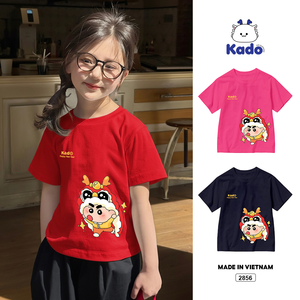 Áo thun cho bé Kado vải cotton thoáng mát tay ngắn cổ tròn Happy New Year in artwork 2856