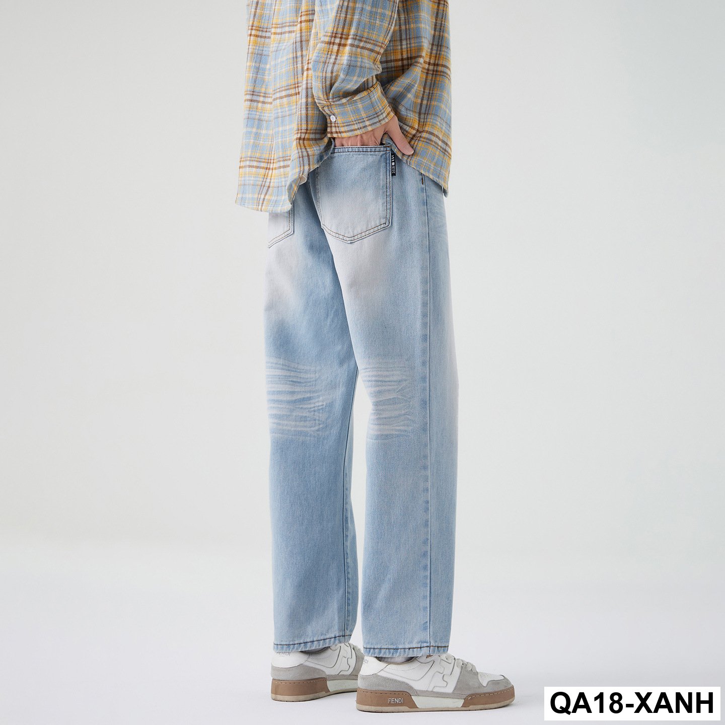 2025Quần jean nam thẳng màu nhạt mùa thu phong cách MỹcleanfitQuần crop đa năng có thiết kế sọc wash_thumbnail_5