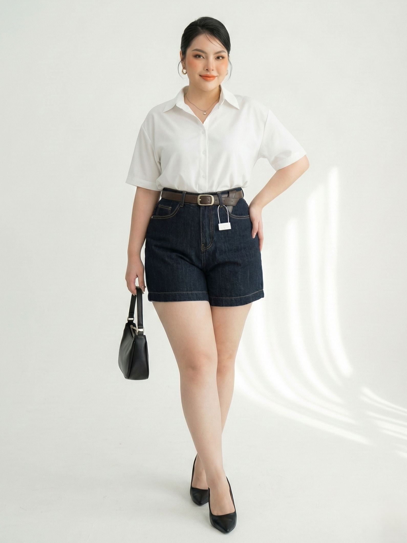 Quần short jean lửng thêu nơ bigsize QSJ049(XT) bigsize dành cho nàng mũm mĩm