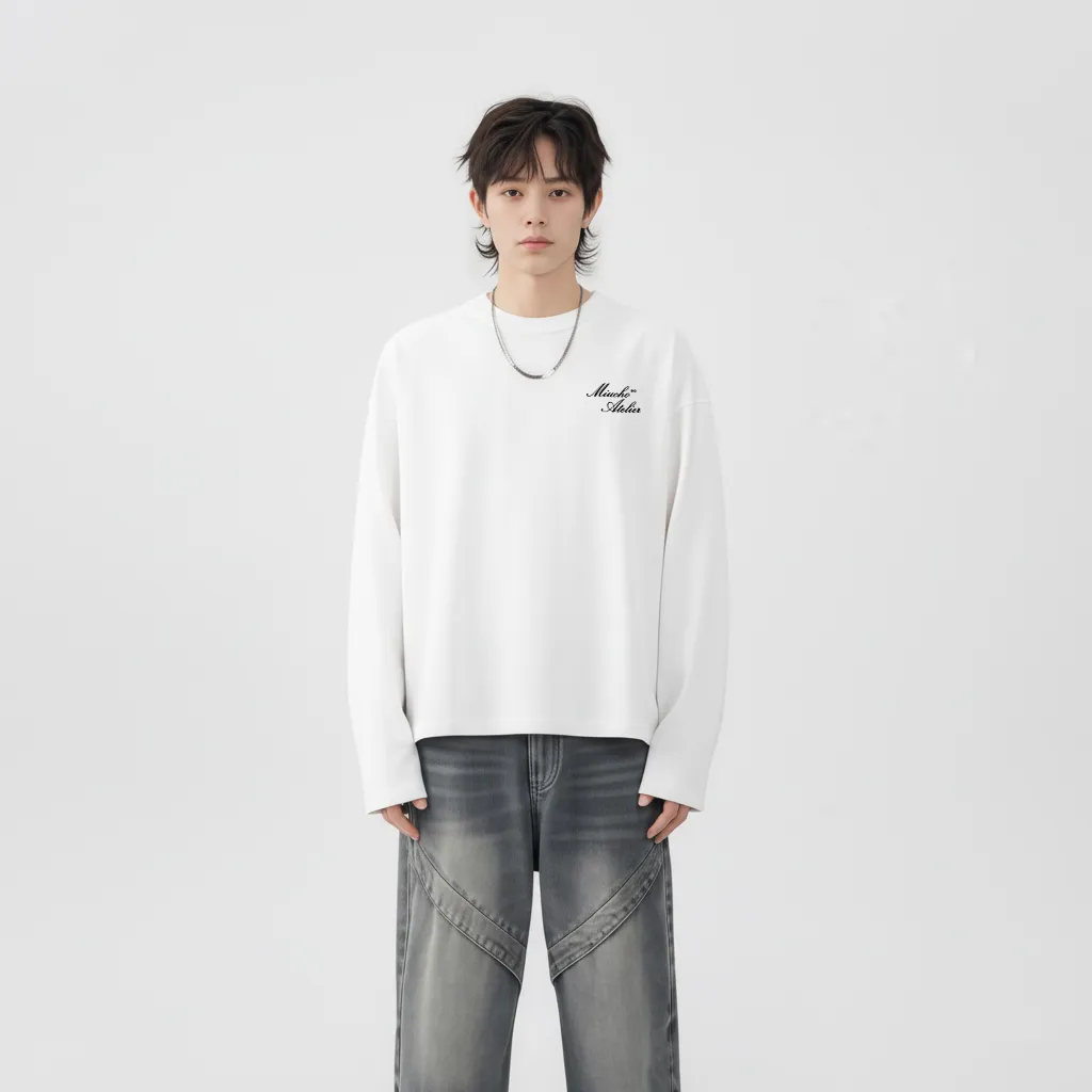 Áo phông nam form boxy tay dài Miucho Club vải cotton co giãn 2 chiều thoáng mát cổ tròn in basic 2677_thumbnail_6