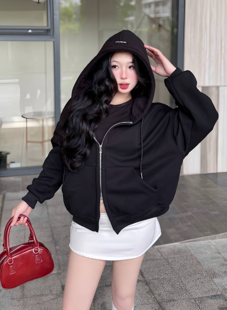 Áo hoodie zip unisex form boxy HXT01 Miucho vải nỉ bông dày dặn khóa kéo_thumbnail_3
