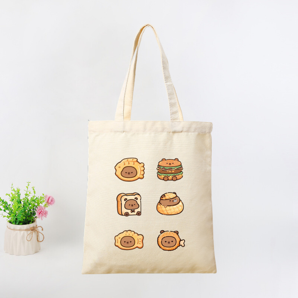 Túi tote vải canvas hình Gấu, Capybara có khoá kéo và ngăn phụ, đi học đi chơi - 𝐖𝐞 𝐓𝐞𝐞 TOTE02_thumbnail_17