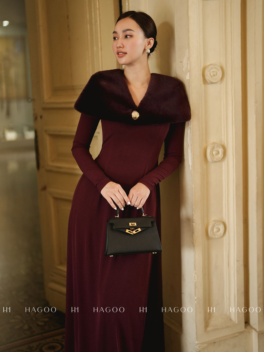 Set Áo dài thun vai lông choàng HAGOO_thumbnail_4