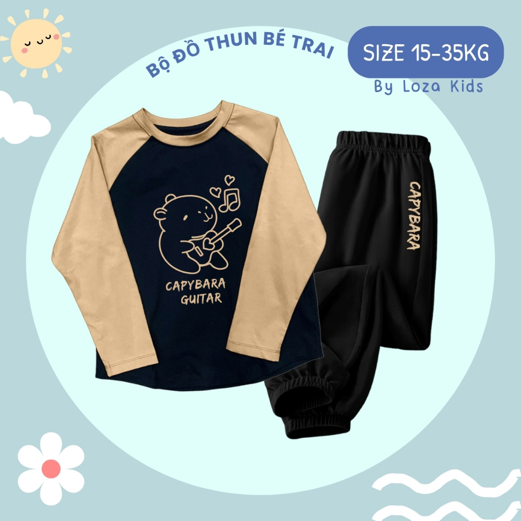 Bộ quần áo thu đông bé trai in hình Capybara - Đồ bộ bé trai size15-35kg Loza Kids BY001_thumbnail_5