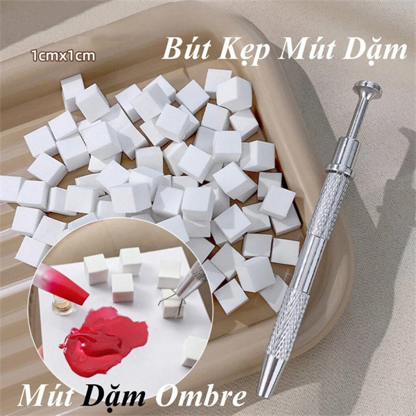 Bút kẹp mút dặm ombre, nhíp kẹp bông dặm ombre, mút, Set bông mút dặm ombre vuông, cây cố định ombre (Set)_thumbnail_3