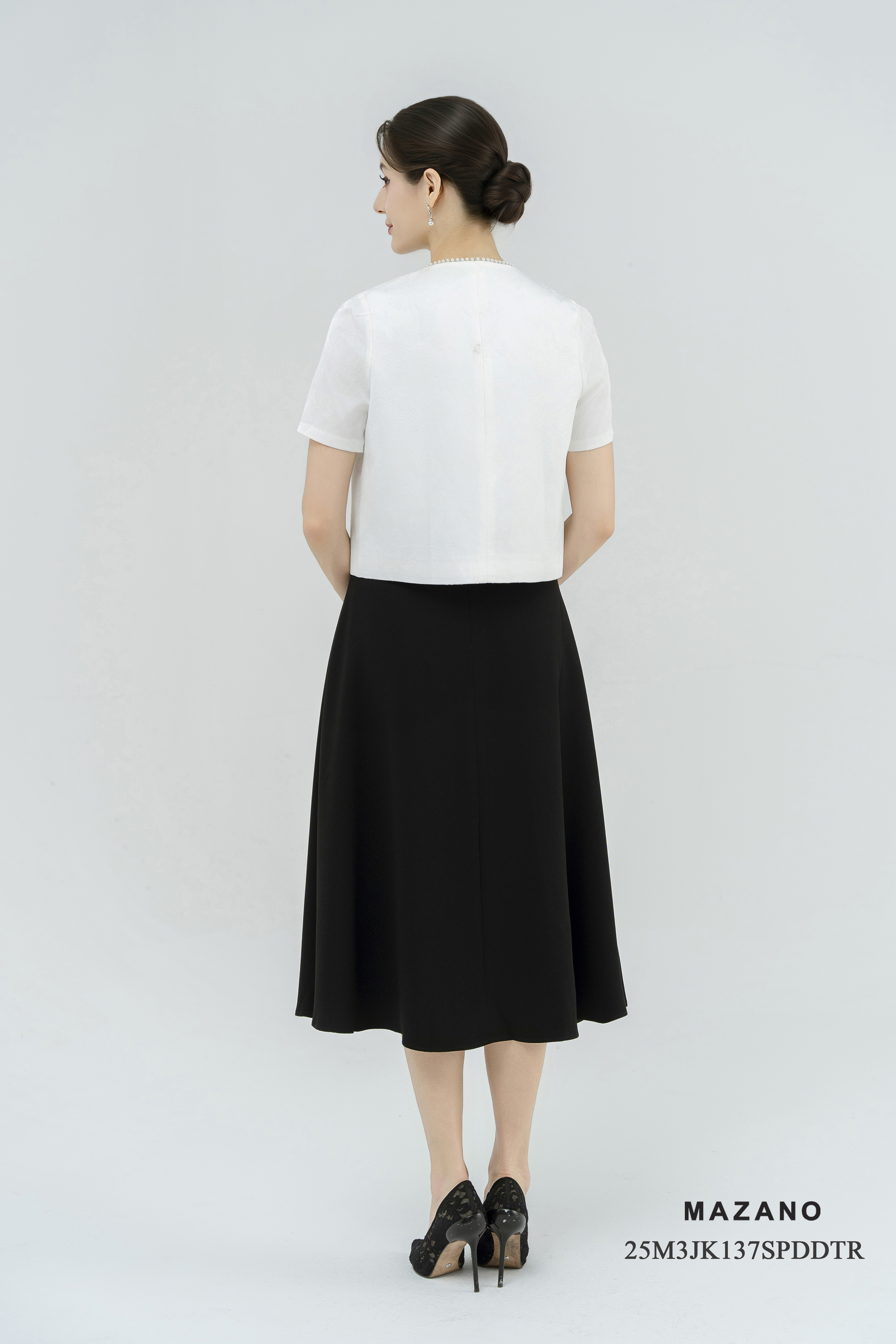 Áo khoác ngắn Suông Vải gấm vân chìm Họa tiết hoa chìm Đính ngọc trai thủ công Dài dưới eo_thumbnail_4