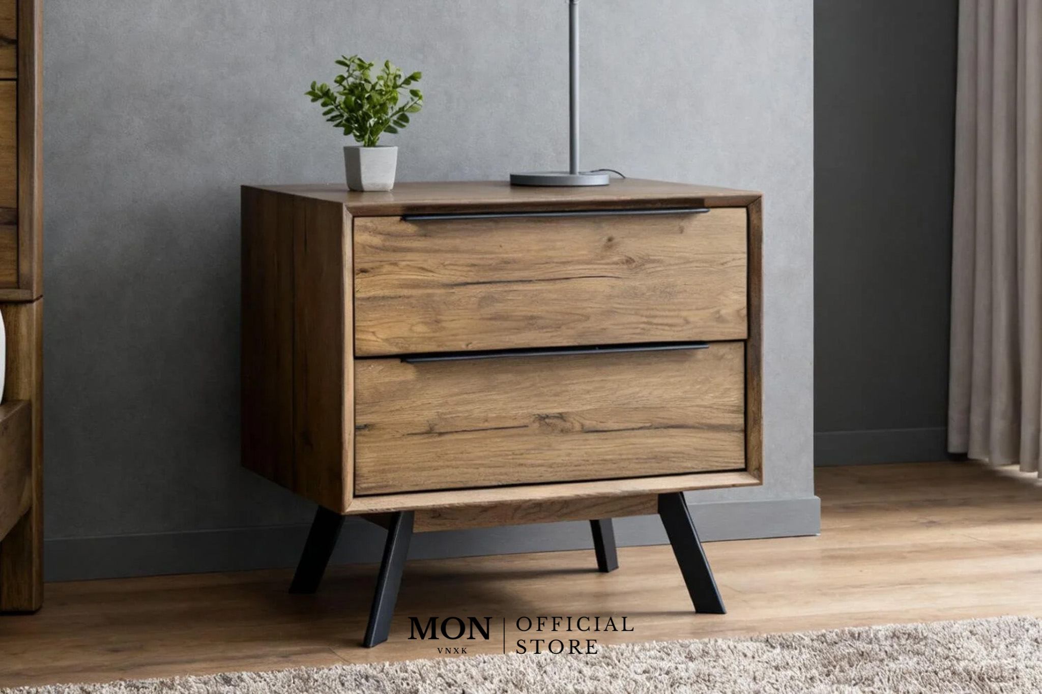 TỦ ĐẦU GIƯỜNG CLEVEDON 2-DRAWER SOLID OAK BEDSIDE TABLE